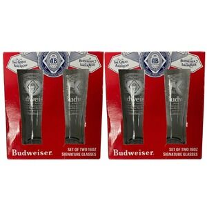 Budweiser 16 oz Signature Pilsner Beer Glasses Barware Classic Gift Set Lot of 2